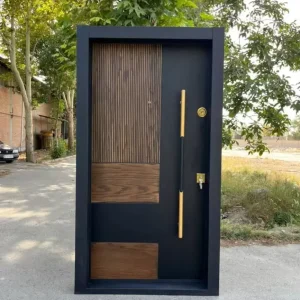 درب ضد سرقت مدرن ترکیب چوب و فلز با دستگیره طلایی کد 30205 3 درب ضد سرقت مدرن ترکیب چوب و فلز با دستگیره طلایی