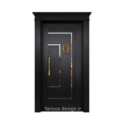 درب ورودی مدرن مشکی مدل هندسی با یراق‌آلات طلایی