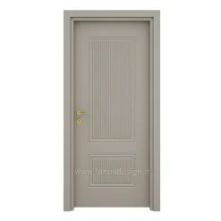 درب اتاقی کرم مدرن با خطوط برجسته و دستگیره طلایی کد 30503