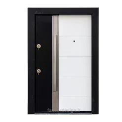 درب ورودی مدرن مدل بلانکو با قاب مشکی و دسته عمودی کد 30422