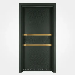 درب مدرن طوسی با نوار طلایی | طراحی لوکس و مقاوم برای ورودی ساختمان