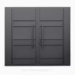 درب حیاط آهنی مدرن طرح کرکره‌ای عمودی با رنگ طوسی تیره - کد 30166