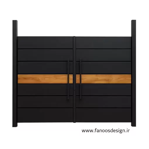درب فلزی مدرن حیاط ترکیب چوب و فلز - کد 30179