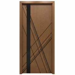 درب MDF گردویی مدرن با خطوط مورب