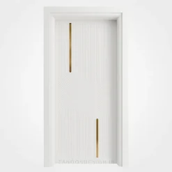 درب سفید مدرن با خطوط برجسته و نوار طلایی | طراحی لوکس و مینیمال