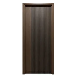 درب چوبی مدرن طرح شیار مشکی مدل گردویی