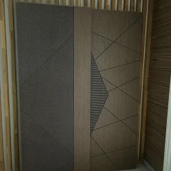 درب چوبی مدرن طرح شیار مشکی مدل گردویی
