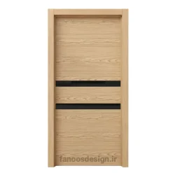 درب چوبی مدرن با نوار مشکی براق – مدل افقی و طراحی لوکس فانوس دیزاینکد 30534