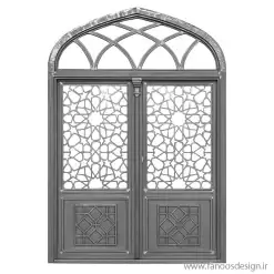 درب مسجدی با کتیبه مذهبی و طرح هندسی