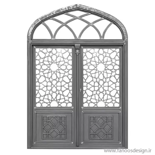 درب مسجدی با کتیبه مذهبی و طرح هندسی