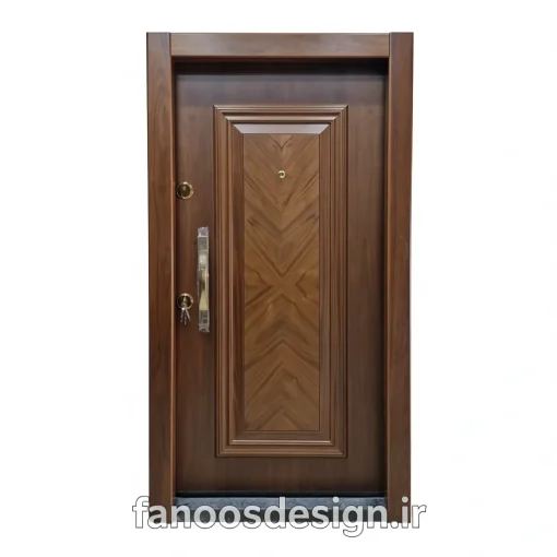 درب ضد سرقت چوبی مدل نرگس با روکش طبیعی گردو