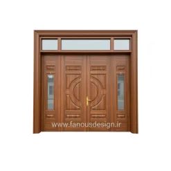 درب چوبی لوکس مدل سلطنتی با طراحی هندسی و پنجره ترنسوم