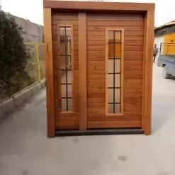 درب ورودی چوبی ترمووود با دو شیشه عمودی کد 30199 3 Thermowood wooden entrance door 2 | فانوس دیزاین تولید کننده انواع درب اتاق ، ضد سرقت، درب ورودی و ضد آل