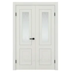 درب سفید دولنگه با شیشه طرح‌دار | مدل لوکس داخلی فانوس دیزاین کد 30516