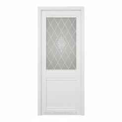 درب اتاقی سفید شیشه‌دار مدل کلاسیک طرح الماسی