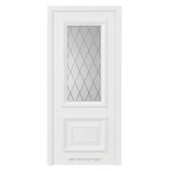 درب داخلی سفید با شیشه طرح الماسی و پنل برجسته مدل لوکس کلاسیک کد 30309
