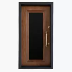 درب ضد سرقت چوبی شیشه‌دار | خرید درب ضد سرقت فریم مشکی مدل لوکس از فانووس دیزاین