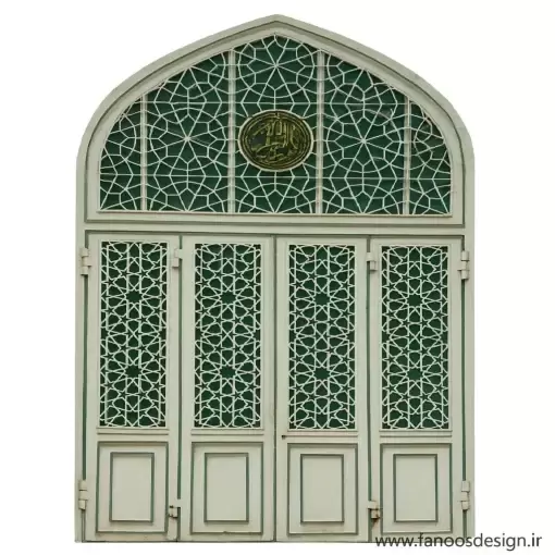 درب قوس‌دار مسجدی فلزی طرح اسلیمی - کد 30214