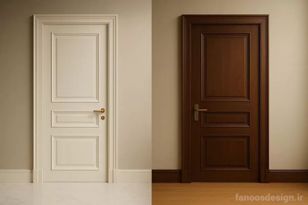 تفاوت درب سفید کلاسیک و درب گردویی؛ کدام انتخاب برای خانه شما بهتر است؟ 4 بهترین مدلهای درب کلاسیک سفید و گردویی