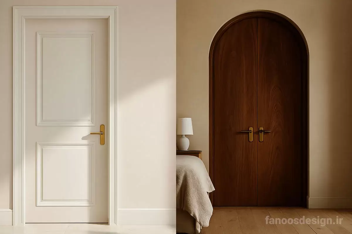 تفاوت درب سفید کلاسیک و درب گردویی؛ کدام انتخاب برای خانه شما بهتر است؟ 3 Classic white door and walnut door | فانوس دیزاین تولید کننده انواع درب اتاق ، ضد سرقت، درب ورودی و ضد آل