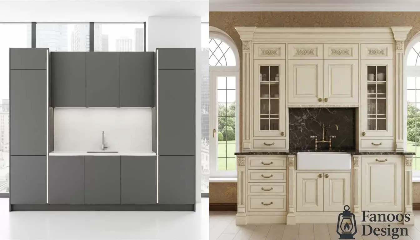 Comparing modern and classic kitchen cabinets 2 | فانوس دیزاین تولید کننده انواع درب اتاق ، ضد سرقت، درب ورودی و ضد آل