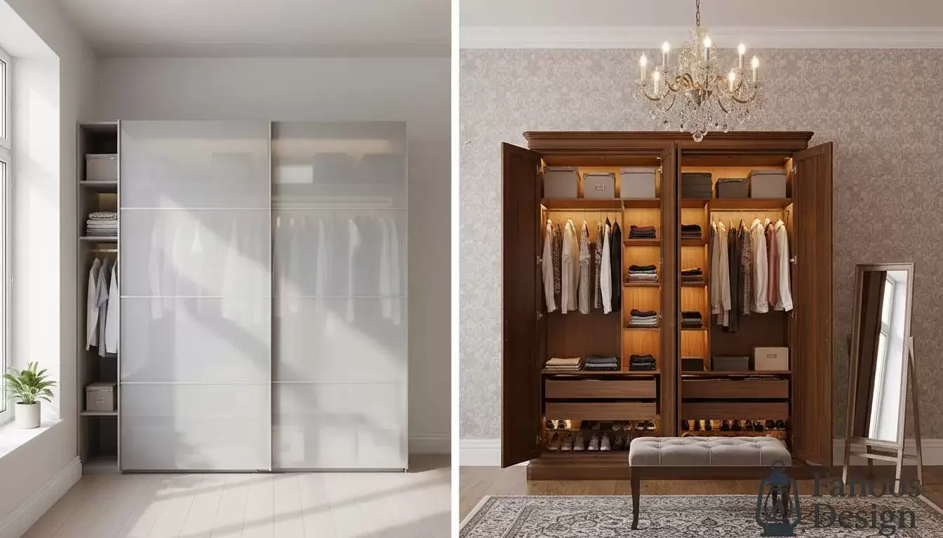 Comparing rail and hinged wardrobes 1 | فانوس دیزاین تولید کننده انواع درب اتاق ، ضد سرقت، درب ورودی و ضد آل