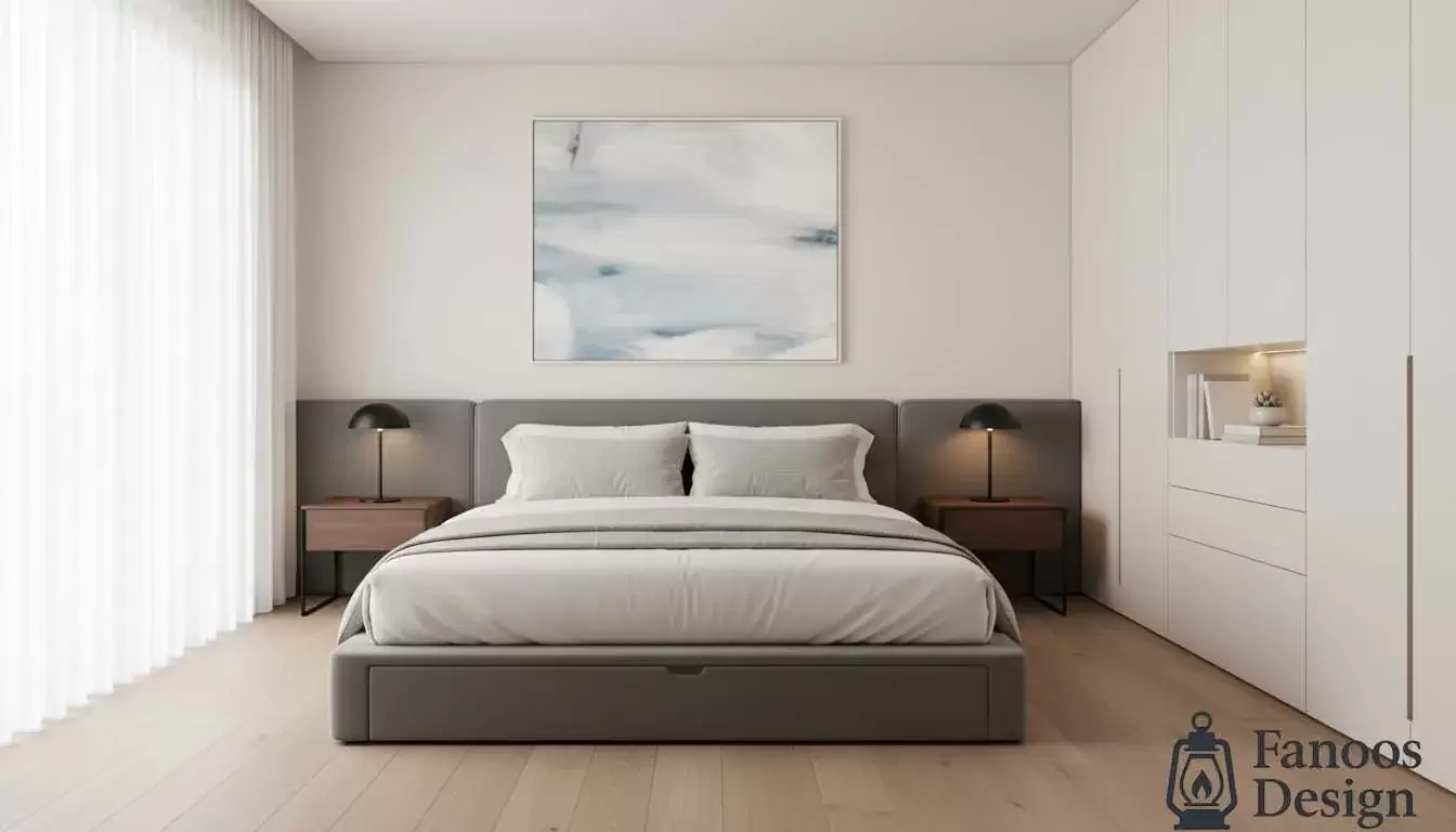 اتاق خواب مینیمال سفید؛ راهنمای کامل طراحی، رنگ، چیدمان و انتخاب درب 2 Minimalist white bedroom 3 | فانوس دیزاین تولید کننده انواع درب اتاق ، ضد سرقت، درب ورودی و ضد آل
