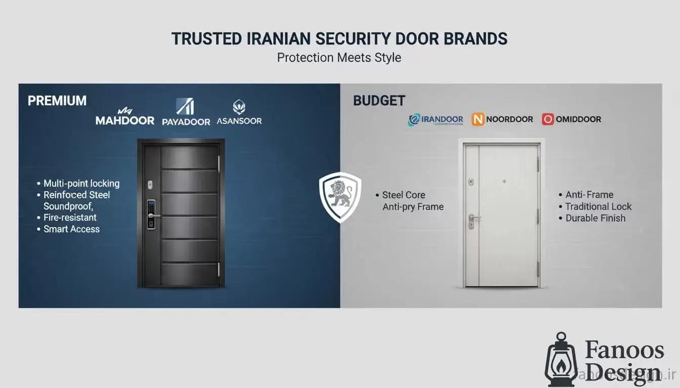 بهترین برندهای درب ضد سرقت در ایران + مقایسه کامل کیفیت، قیمت و امنیت 4 The best anti theft door brands in Iran 2 | فانوس دیزاین تولید کننده انواع درب اتاق ، ضد سرقت، درب ورودی و ضد آل