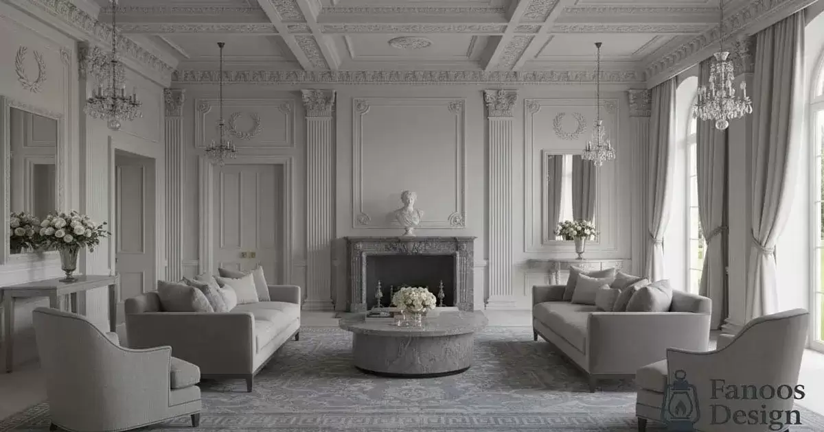 بهترین رنگها در دکوراسیون نئوکلاسیک؛ راهنمای کامل انتخاب رنگ طوسی، سفید، کرم و طلایی ملایم 1 The best colors in neoclassical decoration 4 1 | فانوس دیزاین تولید کننده انواع درب اتاق ، ضد سرقت، درب ورودی و ضد آل