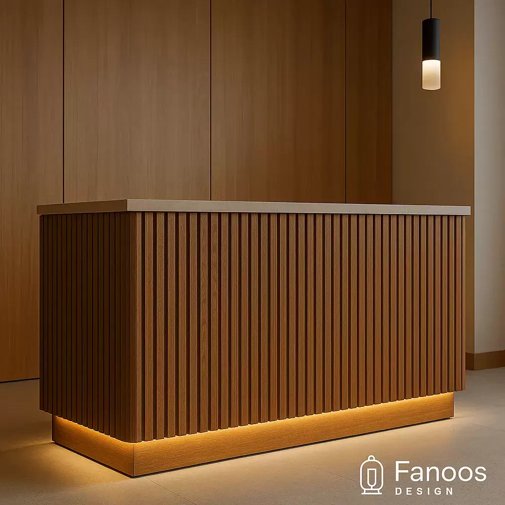 کانتر پذیرش هتل مدل Wooden Groove 1 کانتر پذیرش هتل مدل Wooden Groove
