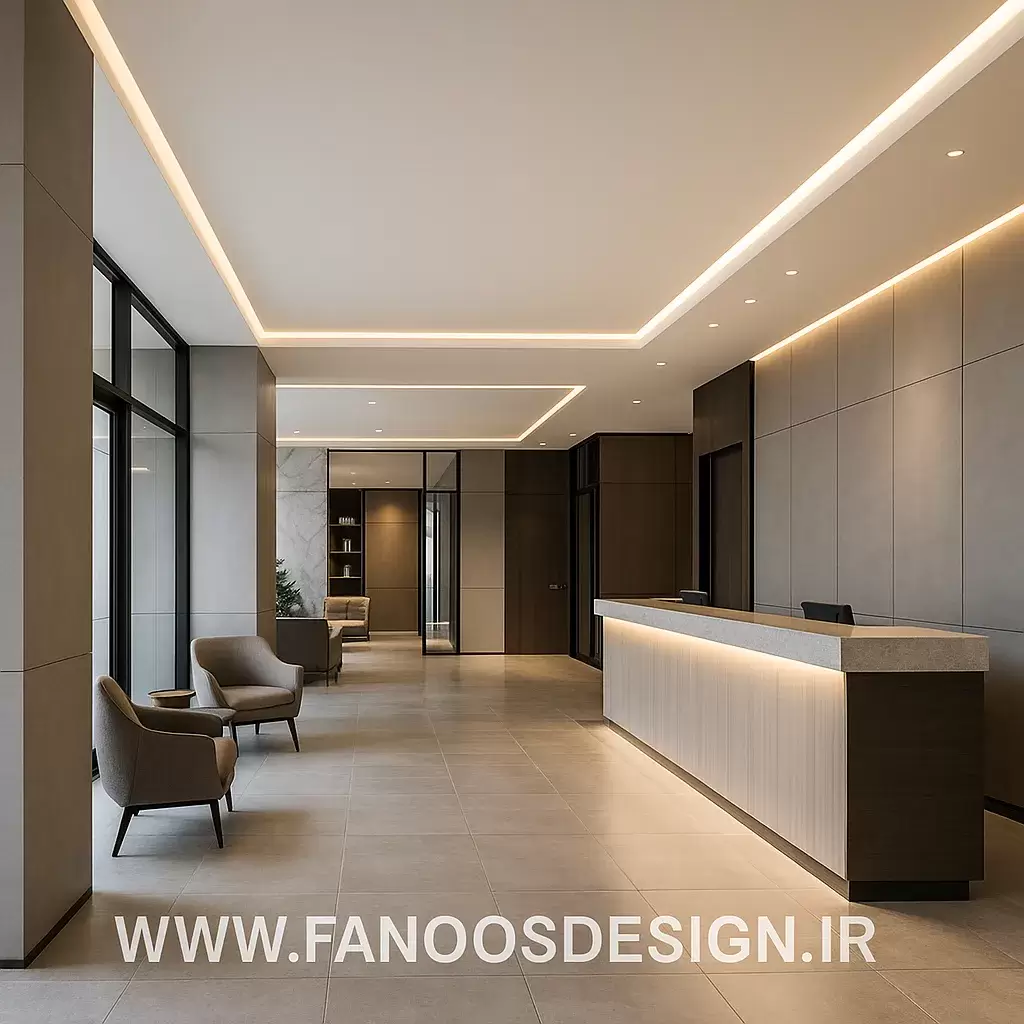 طراحی دکوراسیون هتل بیزینسی و مسافرخانه مدرن | استاندارد، اقتصادی و حرفهای 2 طراحی لابی هتل بیزینسی