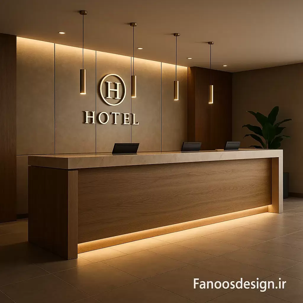 طراحی کانتر پذیرش هتل؛ راهنمای کامل ساخت لابی حرفه‌ای، لوکس و استاندارد