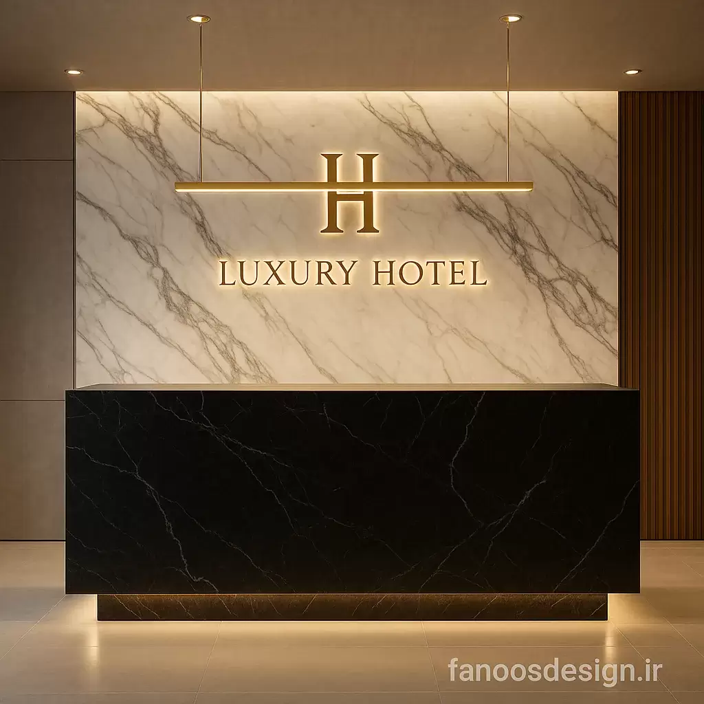 کانتر پذیرش هتل لاکچری؛ طراحی، متریالها، نورپردازی و استانداردهای لابی ۵ ستاره 1 کانتر پذیرش هتل لاکچری