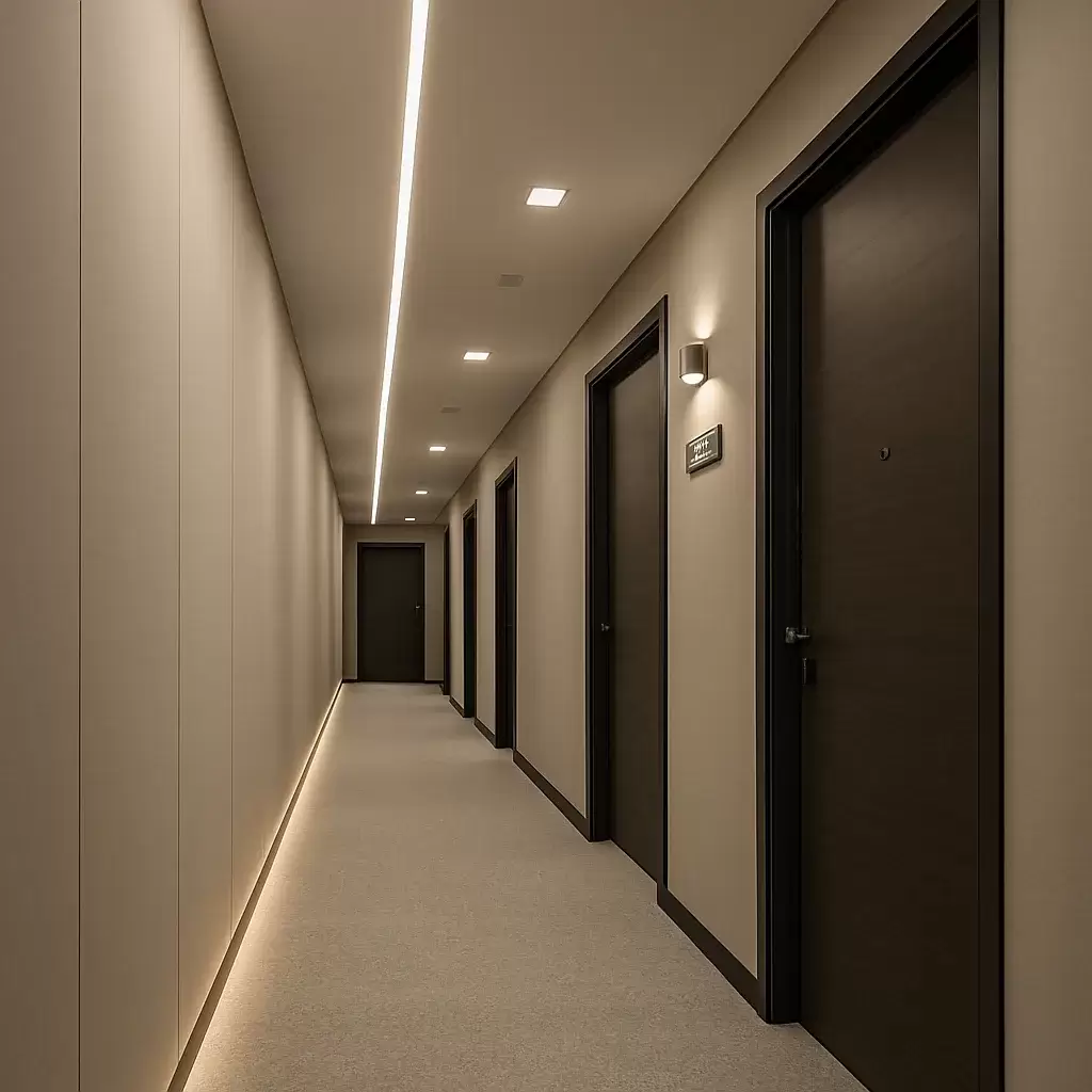 نورپردازی راهرو و مسیرهای اداری | طراحی روشنایی استاندارد و حرفه‌ای برای فضاهای تردد