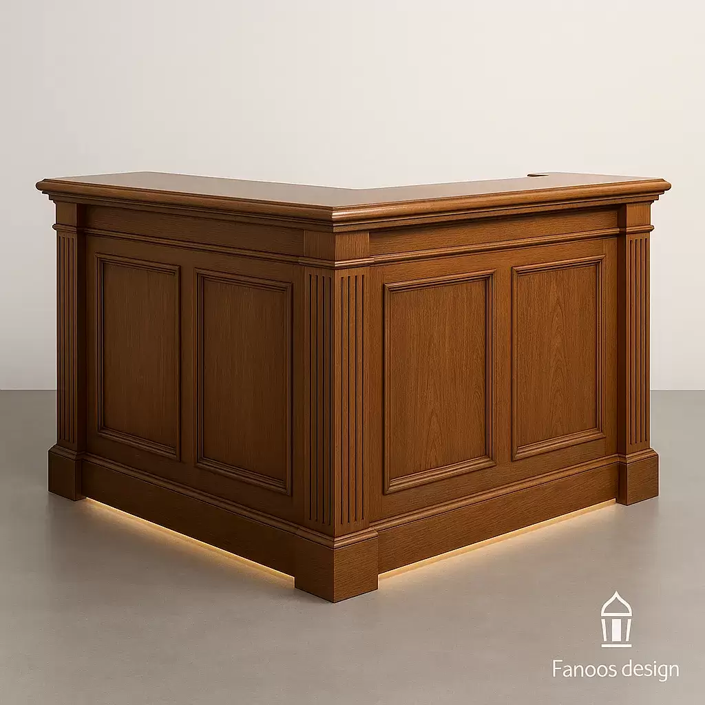 کانتر پذیرش هتل مدل Warm Classic (طراحی کلاسیک چوبی) 1 کانتر پذیرش هتل مدل Warm Classic | کانتر کلاسیک چوبی لابی هتل
