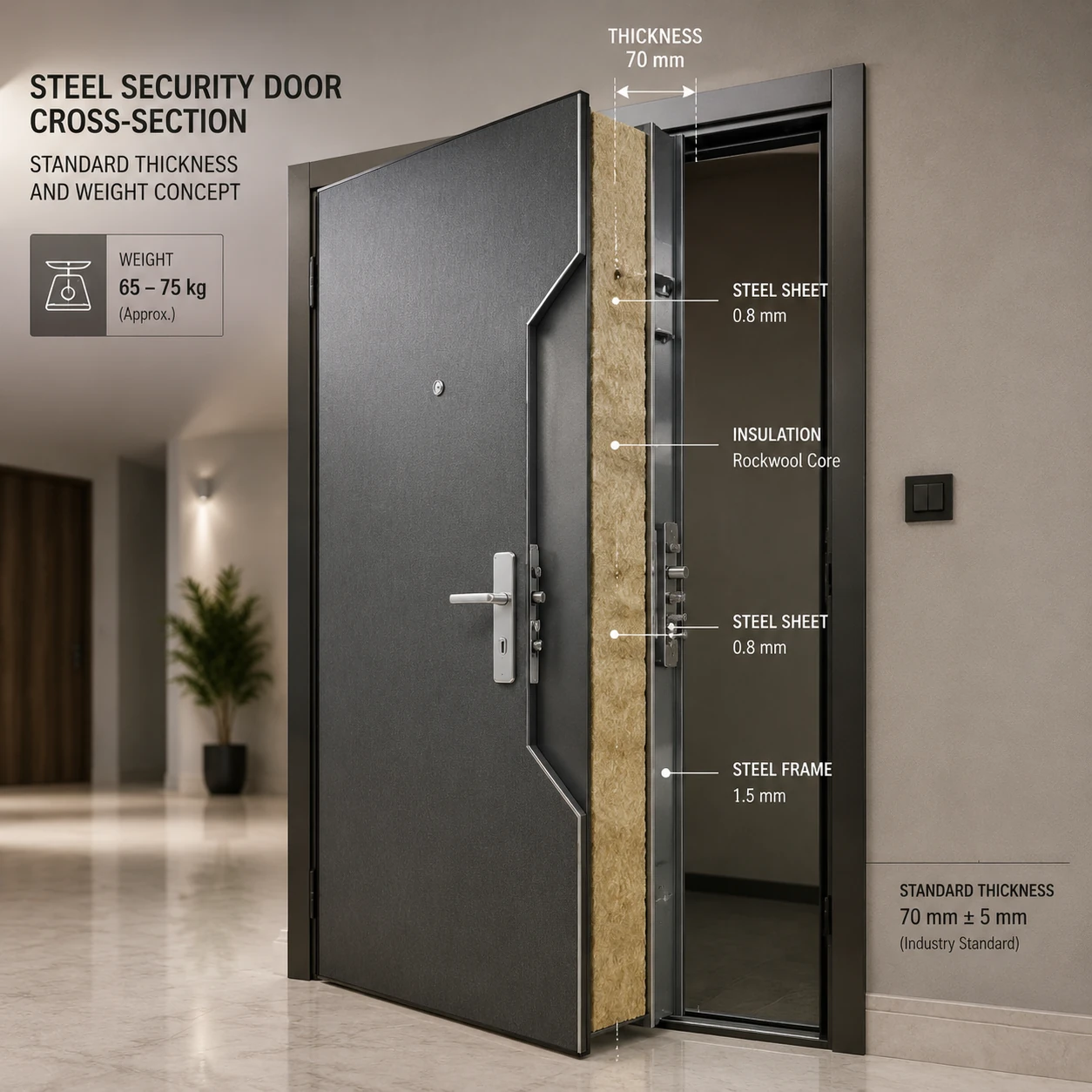 Standard thickness and weight of entrance doors