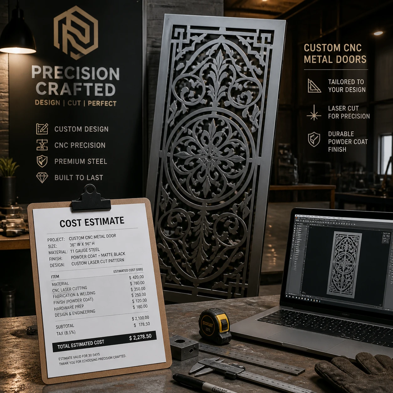 CNC or wrought iron metal door