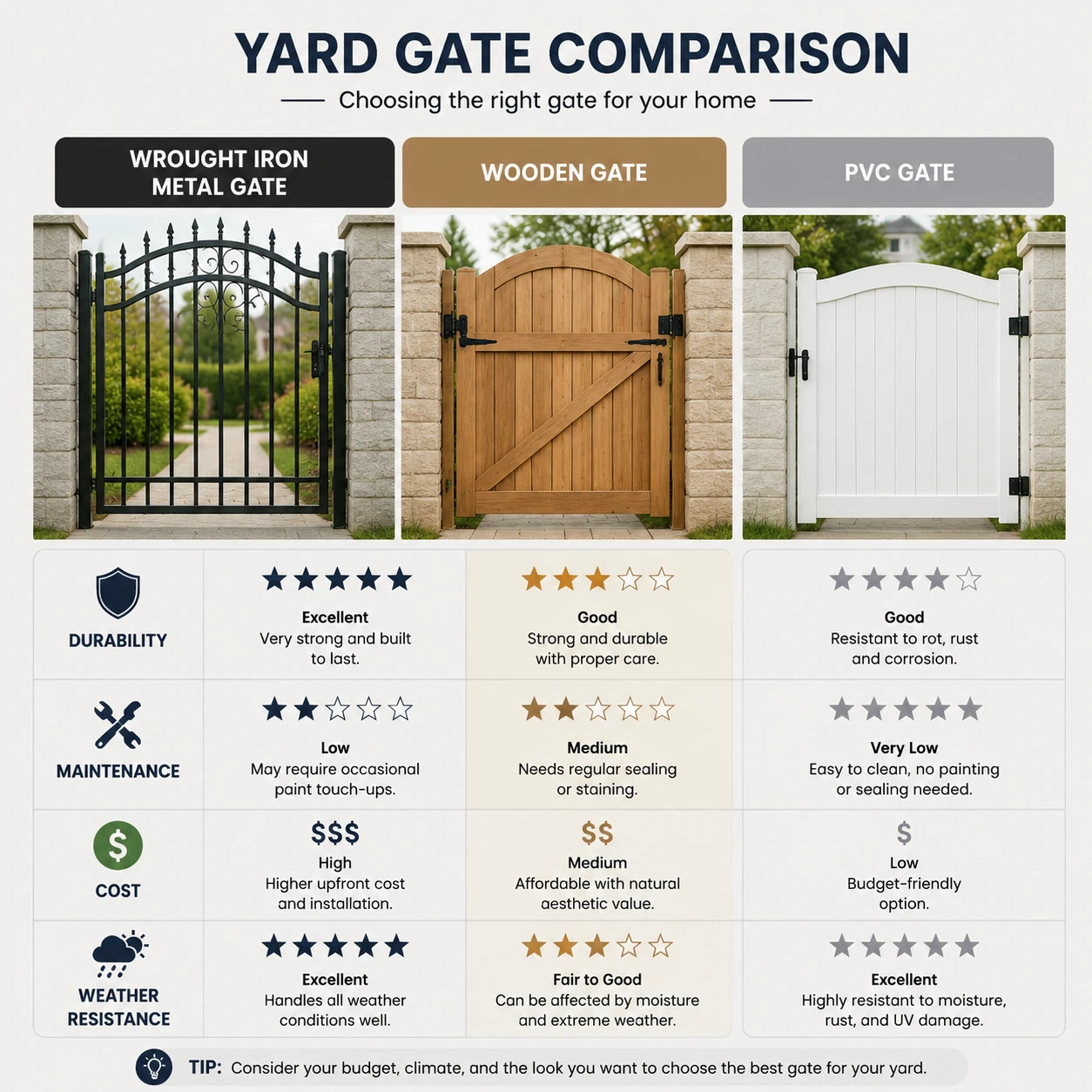 Comparing metal yard doors with wooden and PVC doors