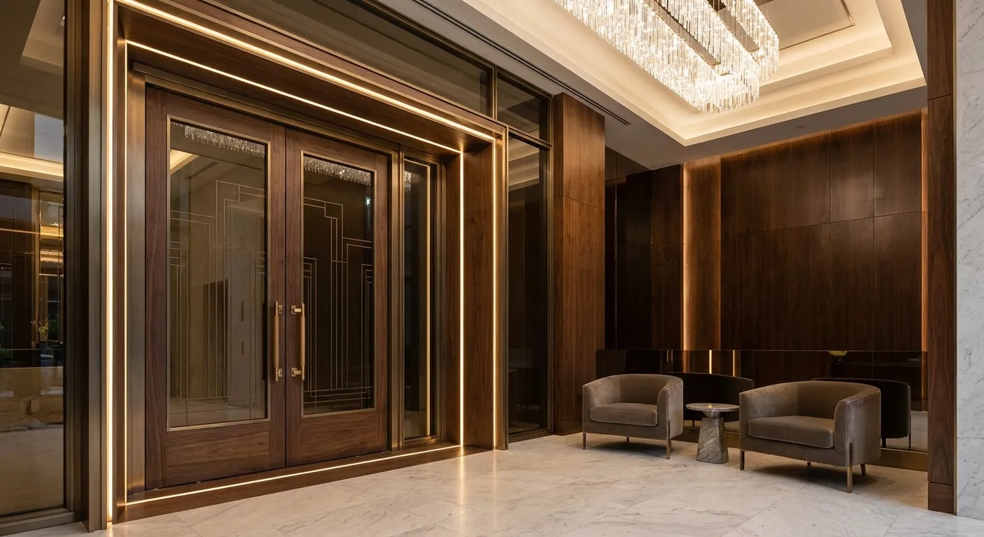 Lobby door suitable for residential towers