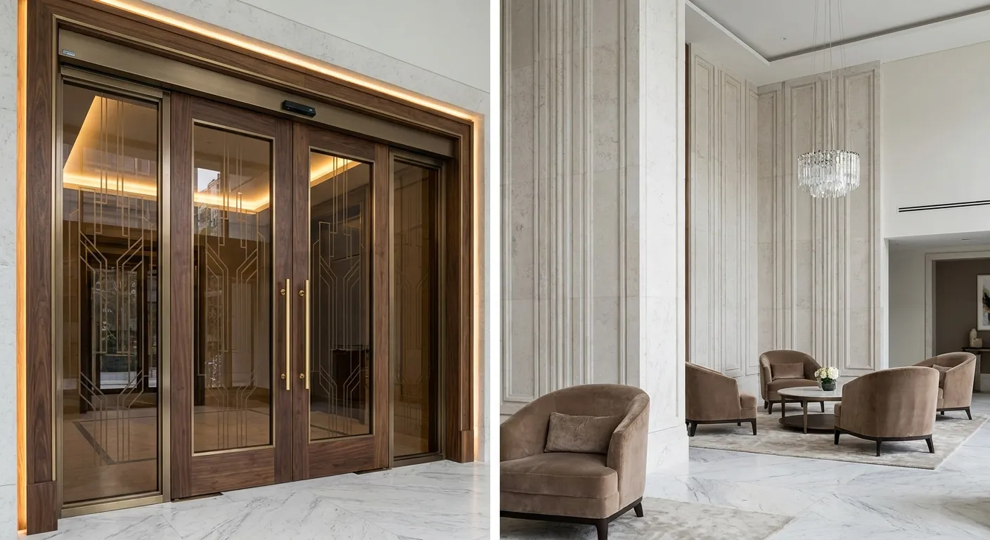 Lobby door suitable for residential towers