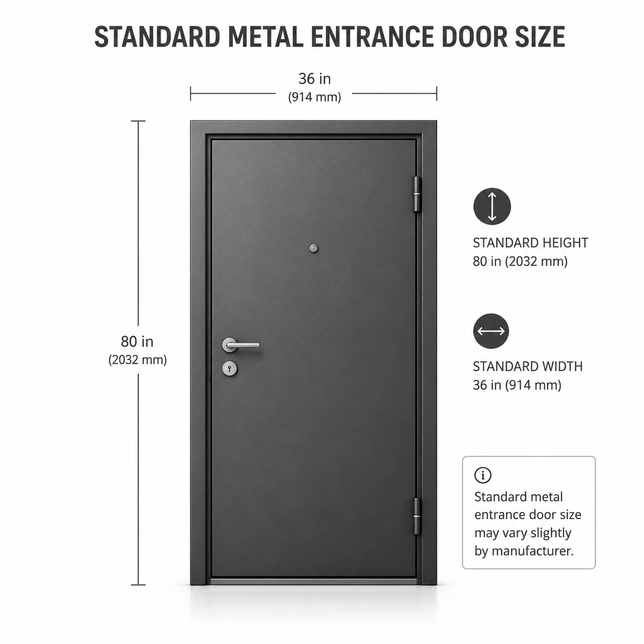 Standard design and size of metal entrance door
