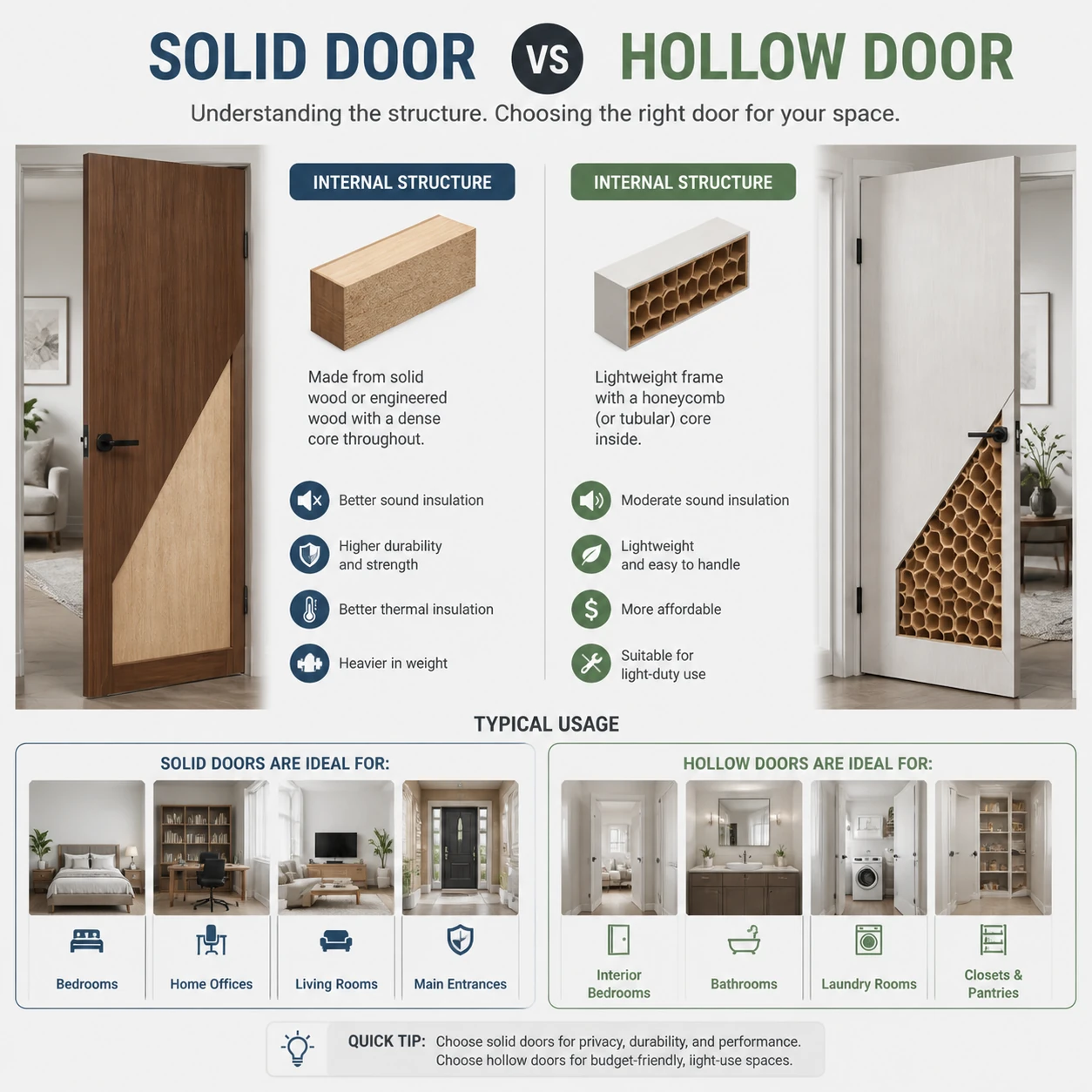 The difference between hollow and solid interior doors