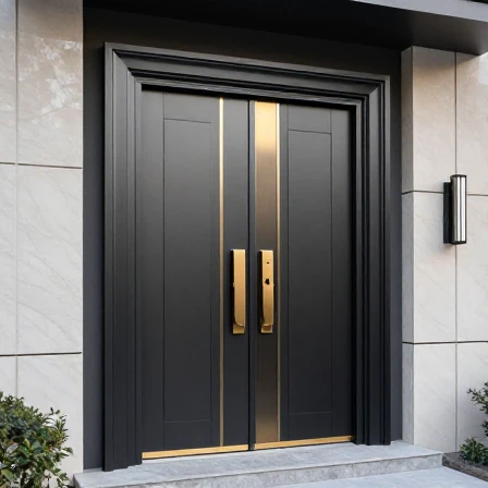 The metal door of the entrance to the building