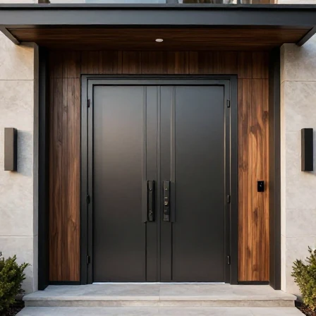 The metal door of the entrance to the building
