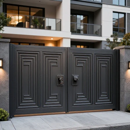 The metal door of the entrance to the building