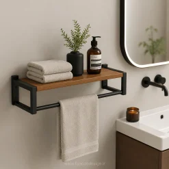 bathroom towel shelf metal thermowood 2 | فانوس دیزاین تولید کننده انواع درب اتاق ، ضد سرقت، درب ورودی و ضد آل