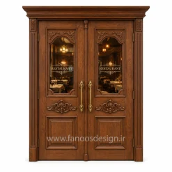 درب چوبی رستوران کلاسیک دو لنگه کد 30409