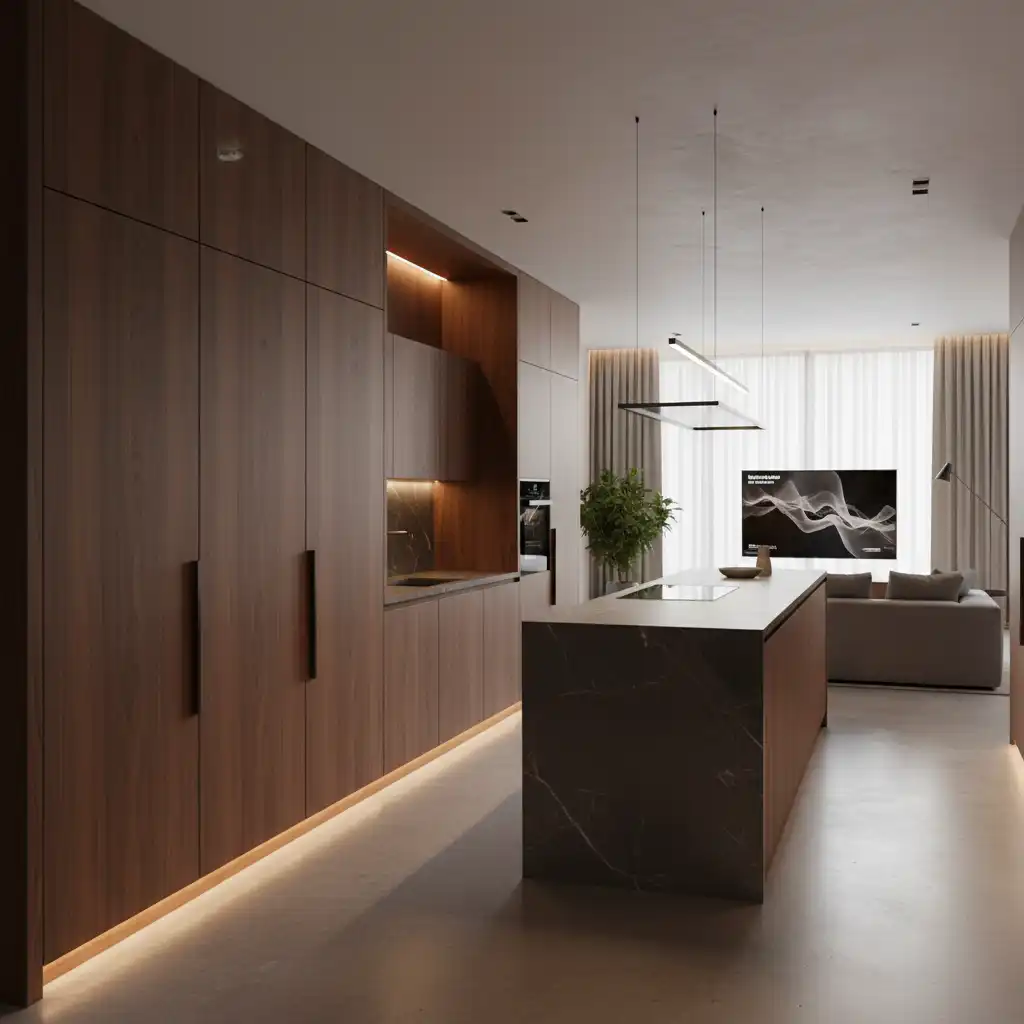 طراحی هوشمندانه کابینت و کمد با چوب گردو