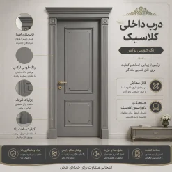 درب داخلی طوسی دو قاب کلاسیک کد 30552