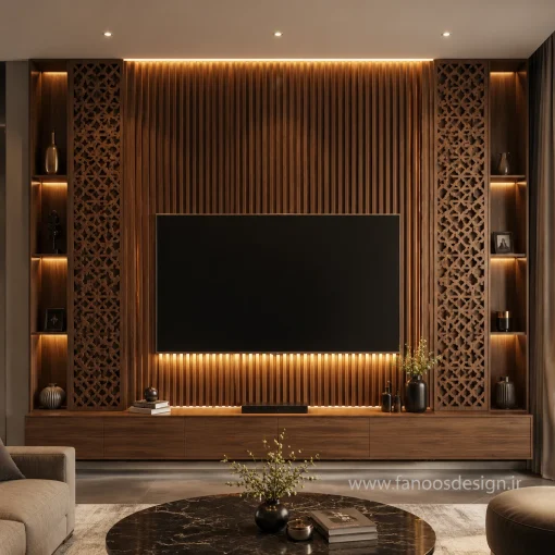 پنل TV Wall چوبی دکوراتیو مدرن کد 30372